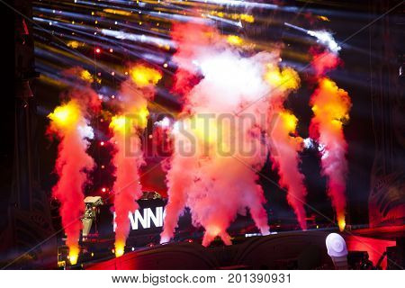 Cluj-Napoca, Romania - August 3, 2017: Crowd having fun at Dannic, a Dutch DJ and EDM producer, live concert at Untold Festival, the Best Major Music Festival of Europe