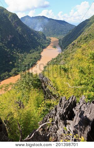 Stunning limestone landscape around the village of Nong Khiaw, by the Nam Ou river in the Luang Prabang province in North Laos