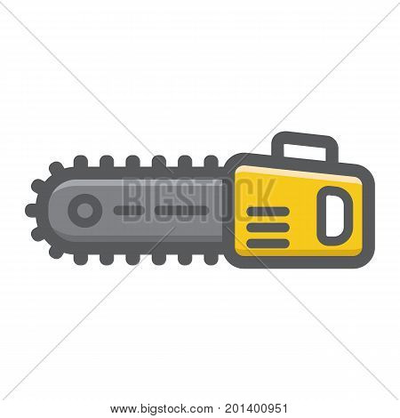Chainsaw filled outline icon, build and repair, electric saw sign vector graphics, a colorful line pattern on a white background, eps 10.