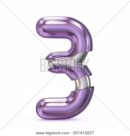 Purple Gem With Metal Core Font Number 3 Three 3D