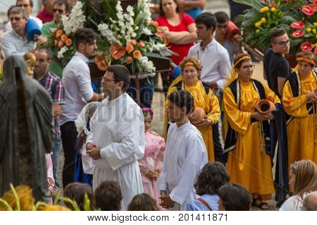 ABADIA, AMARES, PORTUGAL - August 15, 2017: Traditional religious procession of Senhora da Abadia in Amares, Portugal