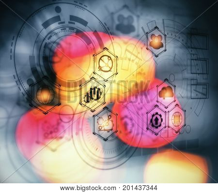Abstract business chart hologram on bokeh background. Technology and future concept. Double exposure