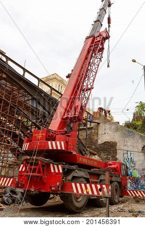 Odessa, Ukraine - October 11, 2016: Bridge Repair. Metallicheskie Support Of The Bridge. Carried Out