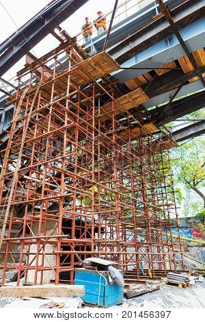 Odessa, Ukraine - October 11, 2016: Bridge Repair. Metallicheskie Support Of The Bridge. Carried Out