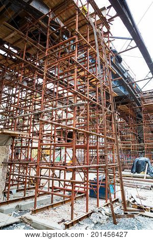Bridge Repair. Metallicheskie Support Of The Bridge. Carried Out Scheduled Repair Work On The Recons