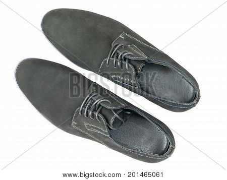 Classic men's shoes made of genuine leather isolated on a white background. Top view on isolated shoes.