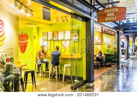 Washington Dc, Usa - July 1, 2017: Inside Union Station In Capital City With Shopping Mall Food Cour