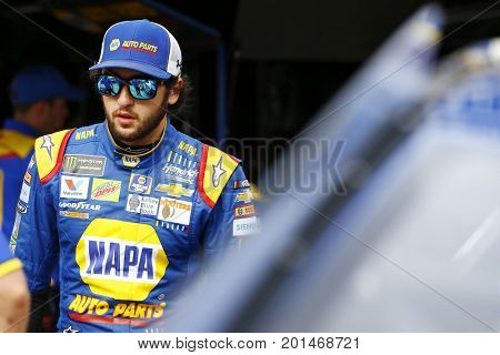 August 18, 2017 - Bristol, Tennessee, USA: Chase Elliott (24) hangs out in the garage during practice for the Bass Pro Shops NRA Night Race at Bristol Motor Speedway in Bristol, Tennessee.