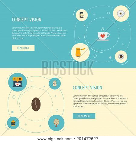 Flat Icons Ibrik, Timber, Arabica Bean And Other Vector Elements
