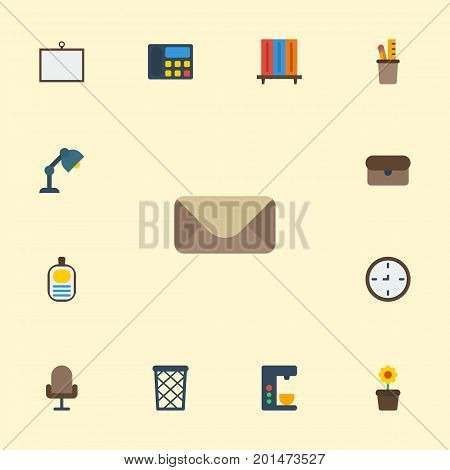 Flat Icons Armchair, Pen Holder, Identification And Other Vector Elements