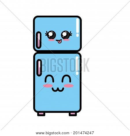 kawaii cute happy fridge utensil vector illustration
