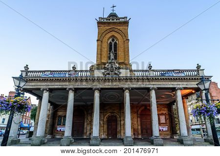 Northampton, UK - Aug 10, 2017: Clear Sky morning view of All Saints Church in Northampton Town Centre.