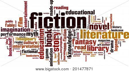 Fiction word cloud concept. Vector illustration on white