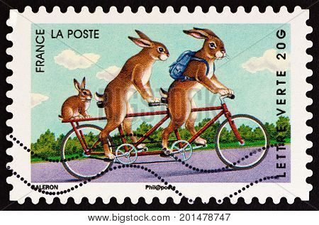 FRANCE - CIRCA 2014: A stamp printed in France from the "Holiday" issue shows rabbits, circa 2014.