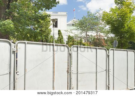Poland Warsaw Crowd Control Barricade in front of the Parliament or Sejm building
