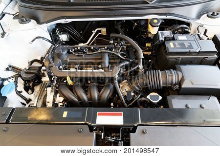 Close Up Detail Of New Car Engine