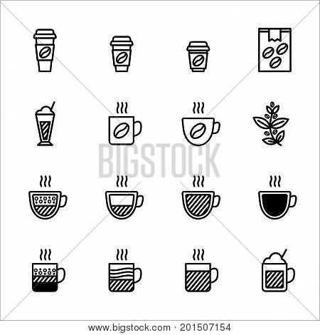 Coffee vector icon set. latte, espresso, cappuccino