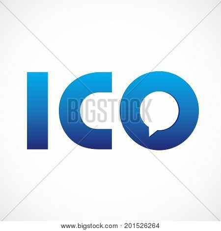 Initial coin offering ICO company logotype. Initials i, c, o, blue colored volume branding icons with speaking or talking template elements. E-money сrowd funding centre emblem.