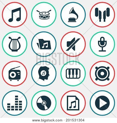 Audio Icons Set. Collection Of File, Octave, Barrel And Other Elements