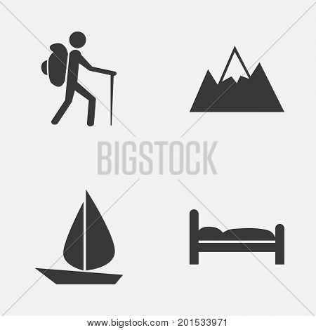 Journey Icons Set. Collection Of Doss, Boat, Traveler And Other Elements
