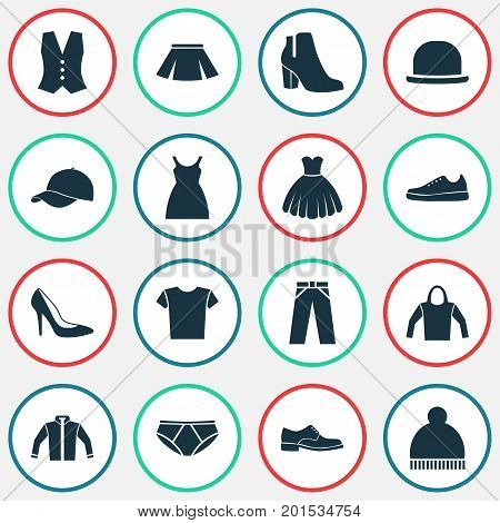 Garment Icons Set. Collection Of Beanie, Briefs, Panama And Other Elements