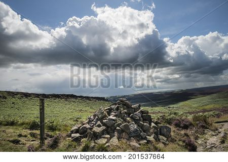 Beautiful Vibrant Landscape Image Of Burbage Edge And Rocks In Summer In Peak District England