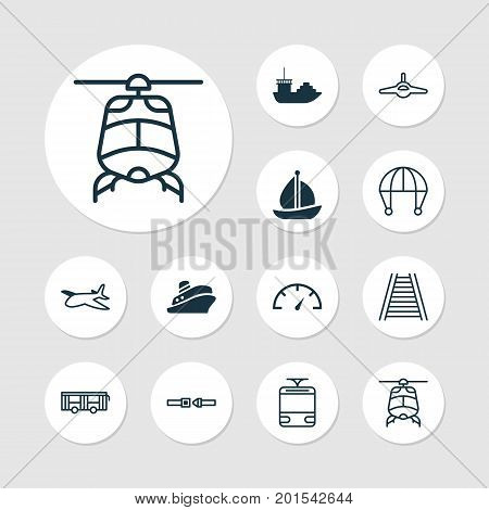 Transportation Icons Set. Collection Of Chopper, Speed Checker, Vehicle And Other Elements