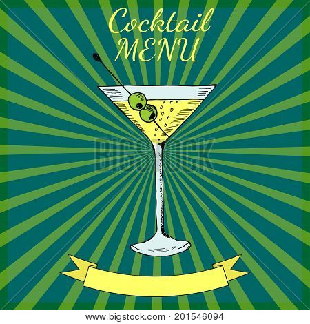 Cocktails menu card vintage design template. Menu blank with space for text  for restaurant, cafe and bar design.