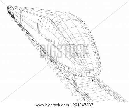 Train outline vector. Vector rendering of 3d. Wire-frame style