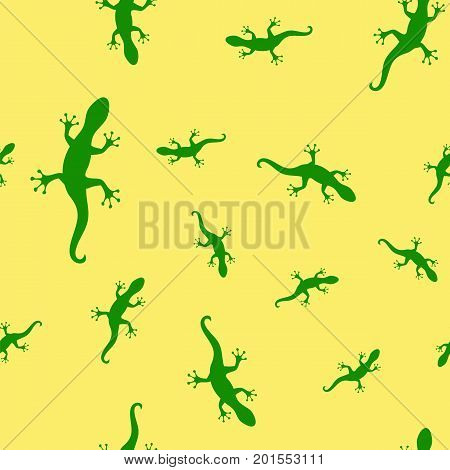 Green Salamander Seamless Pattern on Yellow Background