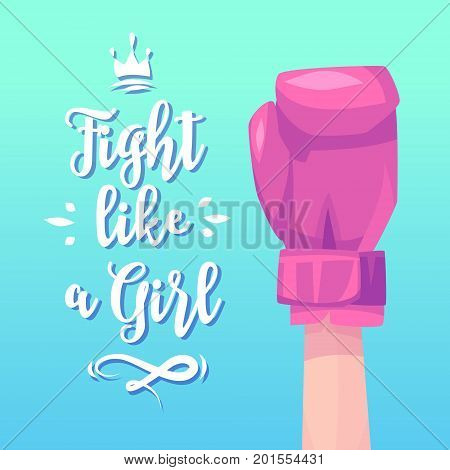 Boxing gloves with slogan and lettering. Fight like a girl Vector stock ilustration