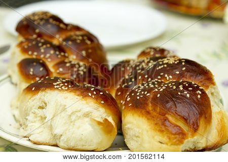 Challah for Shabbat jewish bread bakery tradition macro