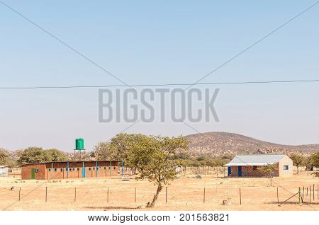 BLYDSKAP NAMIBIA - JUNE 27 2017: A primary school at Blydskap on the C35-road north of Kamanjab in North-Western Namibia