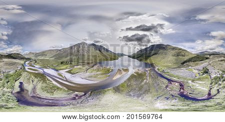 Aerial view of the paradisal landscape of Glen Etive, Scotland
