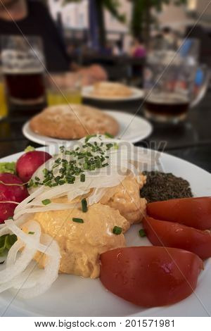 obatzda in a beer garden in bavaria