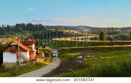 Village Vorohta Ukraine. Carpathian Mountains, wild mountain landscape Ukraine Vorohta