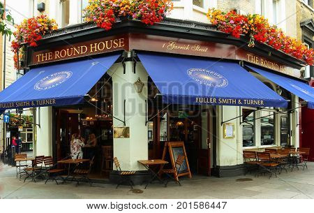 LONDON, UK-AUGUST 15, 2017:The Round House historic beer-house is right on the doorstep of some of London's greatest sights including Covent Garden, the River Thames and some of the finest theatres.