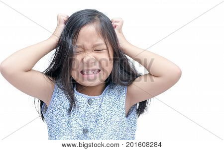 Girl Itchy His Hair On Isolated White