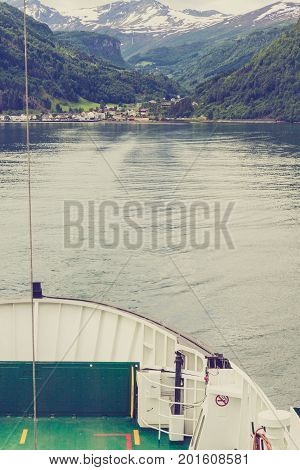 Ship Ferryboat On Norwegian Fjord