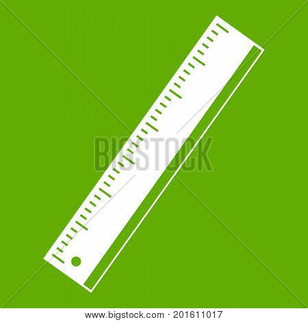 Yardstick icon white isolated on green background. Vector illustration