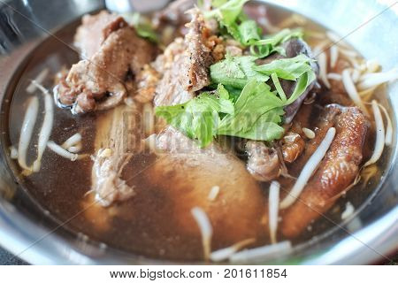 Duck noodle soup is delicious Thai style.
