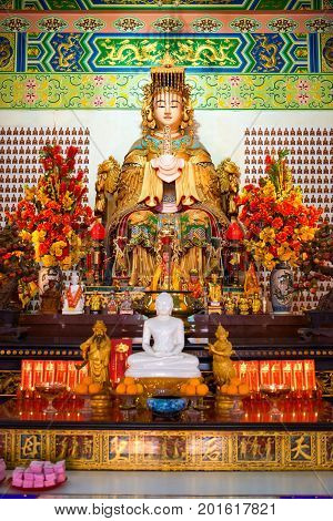 Mazu Goddess Statue And Altar In The Chinese Temple