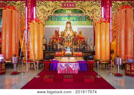 Mazu Goddess Statue And Altar In The Chinese Temple