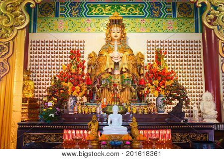 Mazu Goddess Statue And Altar In The Chinese Temple