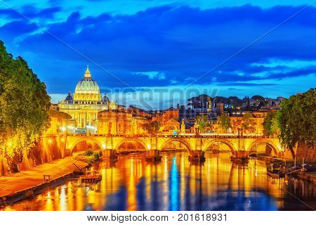View On Bridge Vittorio Emanuele Ii (ponte Vittorio Emanuele Ii) And Vatican City St. Peter's Basili