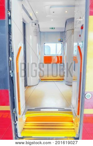 Entrance To The Corridor (vestibule) Of A High-speed Passenger Modern Train.
