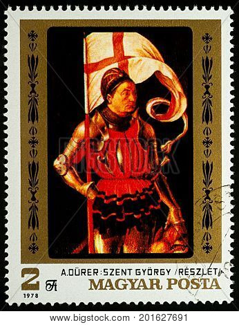 Moscow Russia - August 26 2017: A stamp printed in Hungary shows painting 