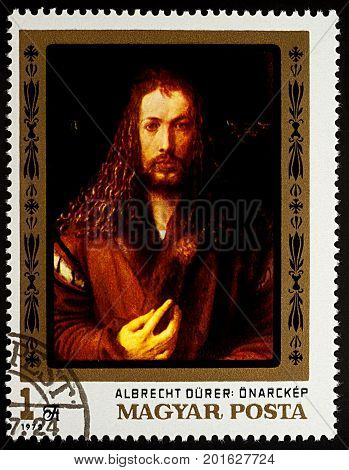 Moscow Russia - August 26 2017: A stamp printed in Hungary shows painting 