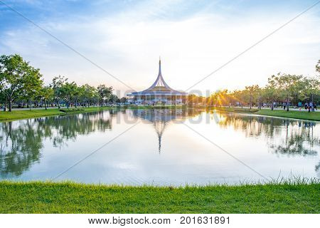 Bangkok, Thailand. - June 17, 2017 : Ratchamangkhala Pavilion at public park name Suan Luang Rama IX on sunset time Bangkok, Thailand.