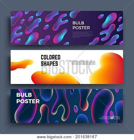 Biology molecular liquid shapes and fluid abstract objects vector banners set. Card and banner with colored shapes illustration